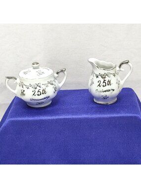 Norcrest 25th Anniversary Miniature Creamer Sugar Bowl Set Fine China Japan VTG